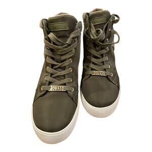 Olive Green Guess Women's High Top Wedge Shoes Sneaker Sz 10